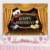 Lofaris Gold Stage Curtain Happy Birhtday Glitter Bokeh Backdrop
